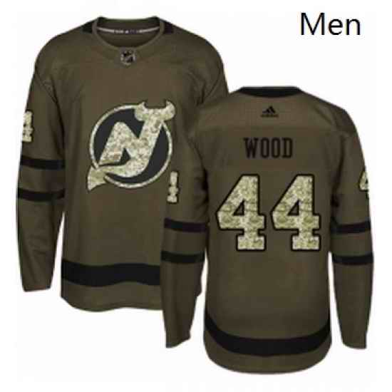 Mens Adidas New Jersey Devils 44 Miles Wood Authentic Green Salute to Service NHL Jersey